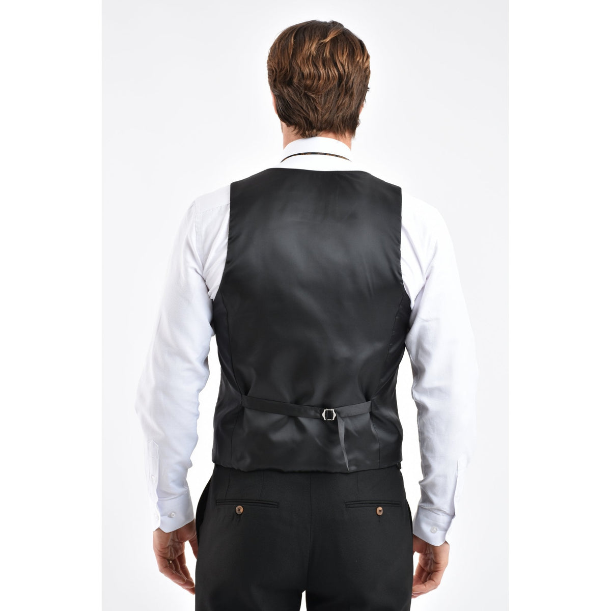 CB Belfast Tailored Slim Fit Plain Smooth Textured Suede Trims Waistcoat - Black