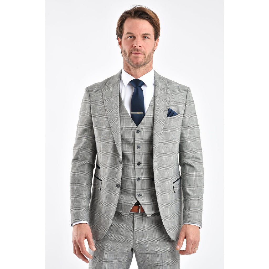 CB Dublin Tailored Slim Fit Contrast Houndstooth Check Blazer - Navy/Grey/White