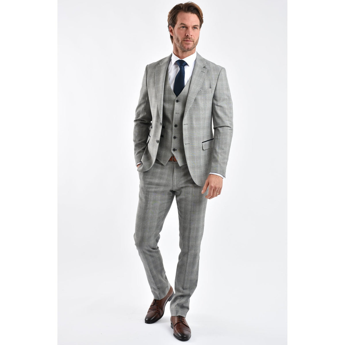 CB Dublin Tailored Slim Fit Contrast Houndstooth Check Blazer - Navy/Grey/White