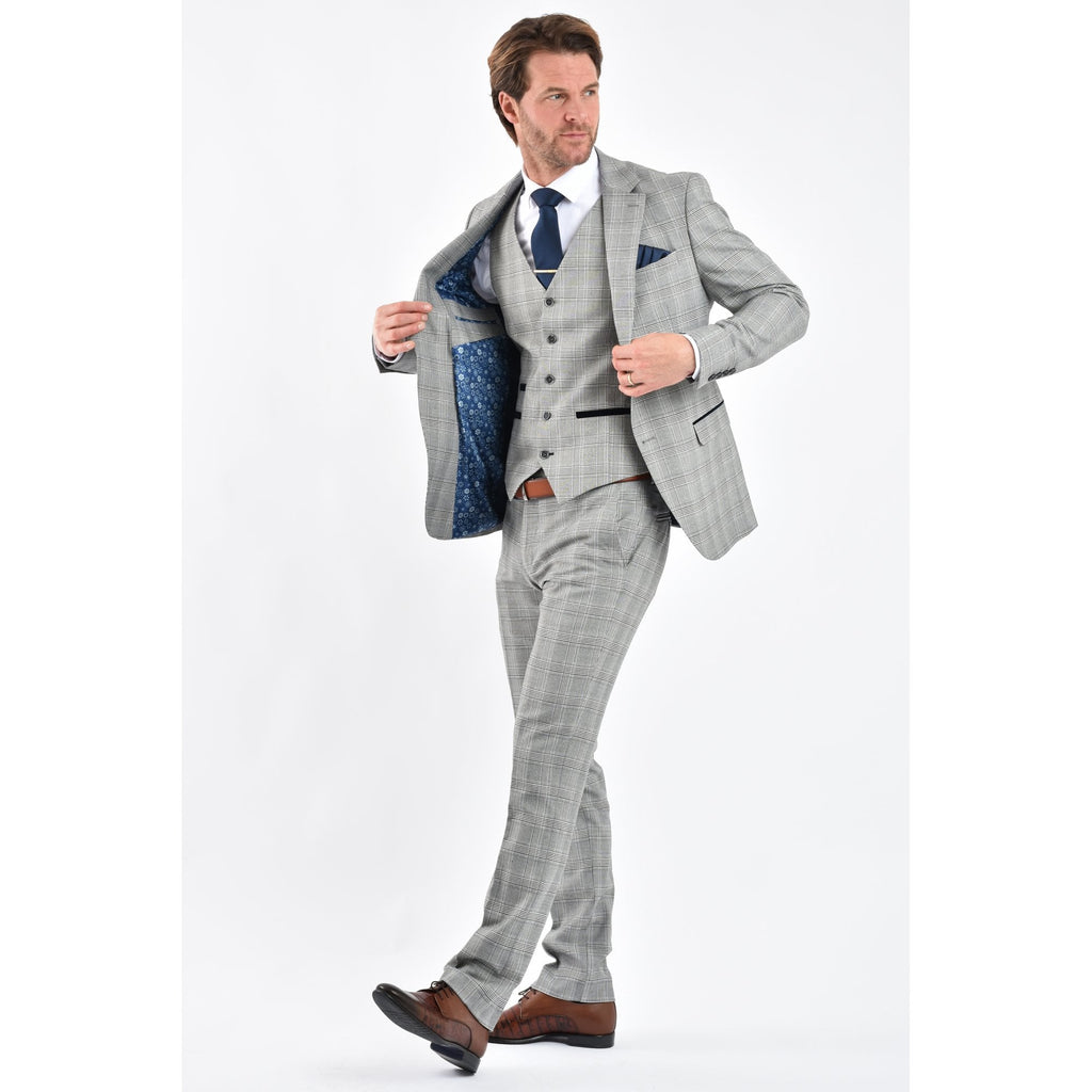 CB Dublin Tailored Slim Fit Contrast Houndstooth Check Blazer - Navy/Grey/White