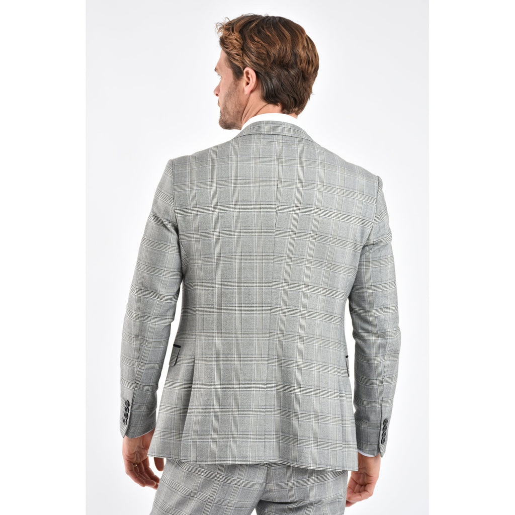 CB Dublin Tailored Slim Fit Contrast Houndstooth Check Blazer - Navy/Grey/White