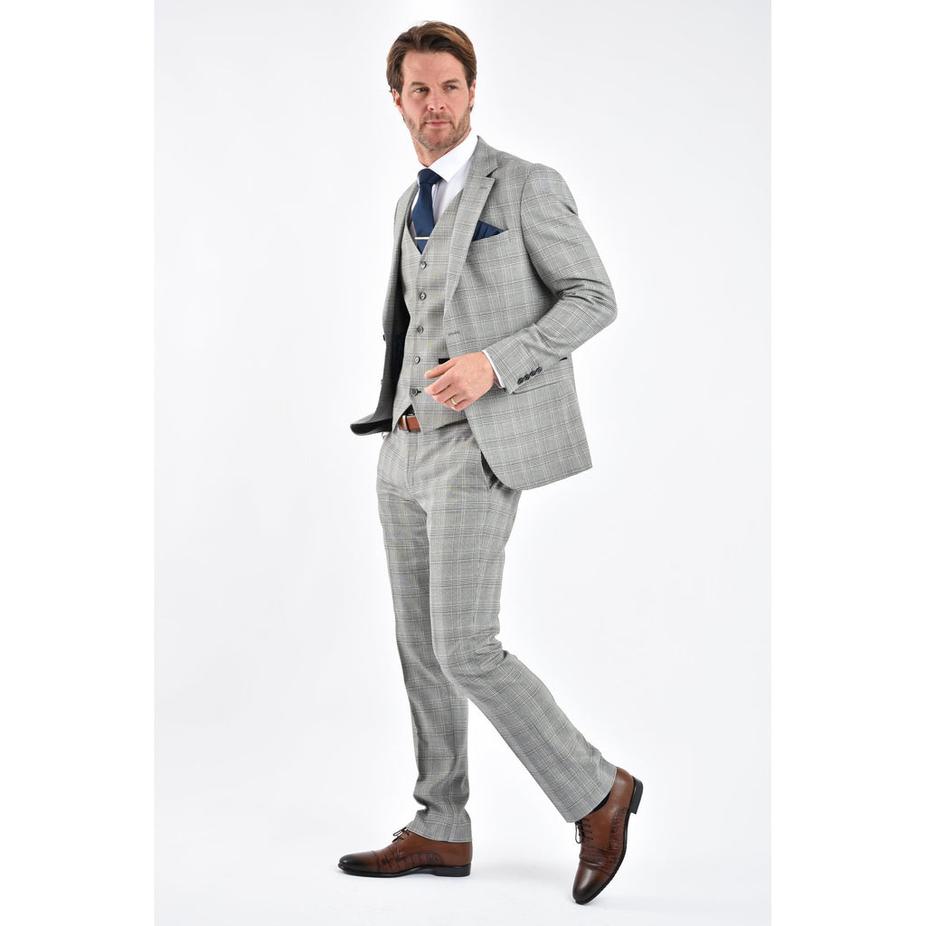CB Dublin Tailored Slim Fit Contrast Houndstooth Check Blazer - Navy/Grey/White