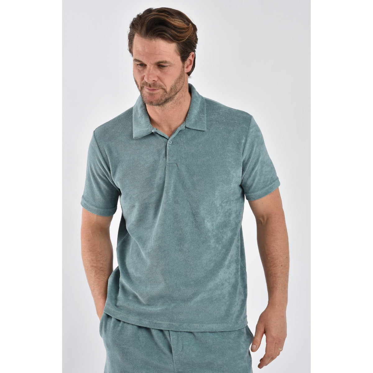 Marrakech | 2746 Core Velour Fabric Regular Fit Half Sleeve Polo Top - Teal