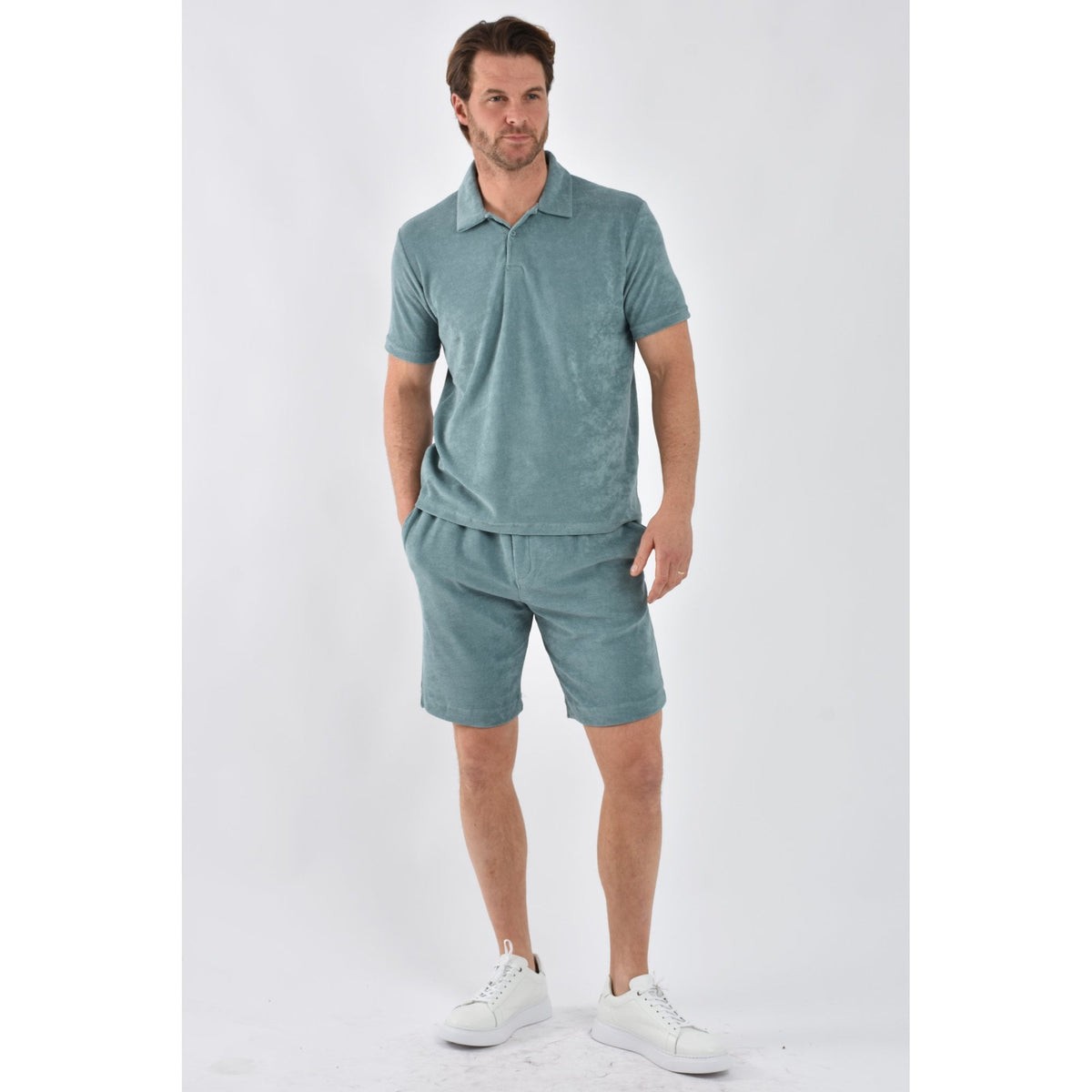 Marrakech | 2746 Core Velour Fabric Regular Fit Half Sleeve Polo Top - Teal
