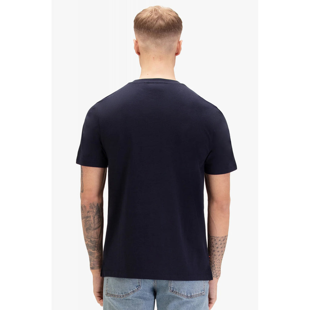 Luke | Elhain M830163 White Panel Tape Half Sleeve T-Shirt - Dark Navy