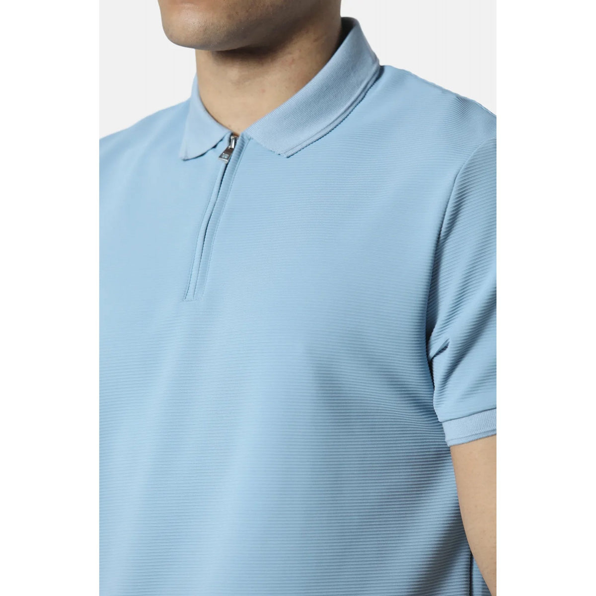 Police Glace 9940 1/4 Quarter Zip Subtle Textured Detail Half-Sleeve Polo T-Shirt - Soft Blue