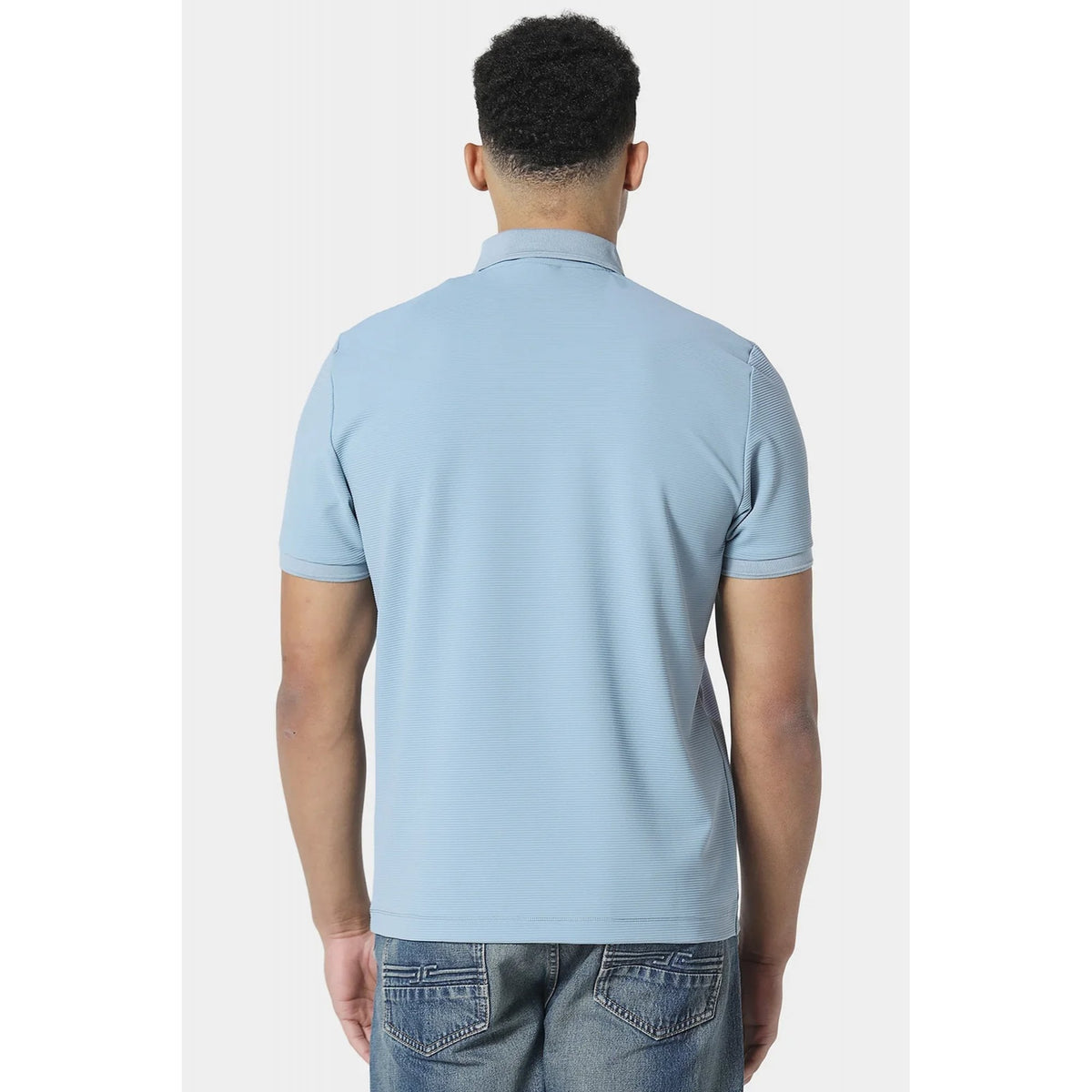 Police Glace 9940 1/4 Quarter Zip Subtle Textured Detail Half-Sleeve Polo T-Shirt - Soft Blue