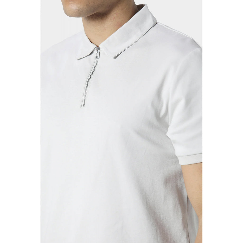 Police Kitmat 1/4 Quarter Zip Poly Plain Half-Sleeve Polo T-Shirt - Light Grey