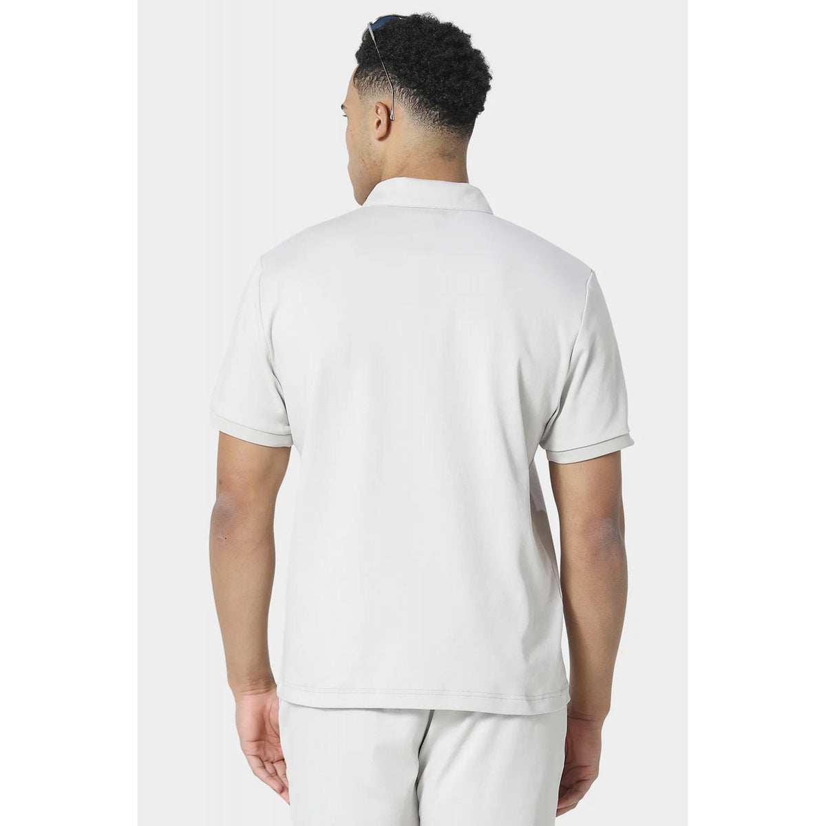 Police Kitmat 1/4 Quarter Zip Poly Plain Half-Sleeve Polo T-Shirt - Light Grey