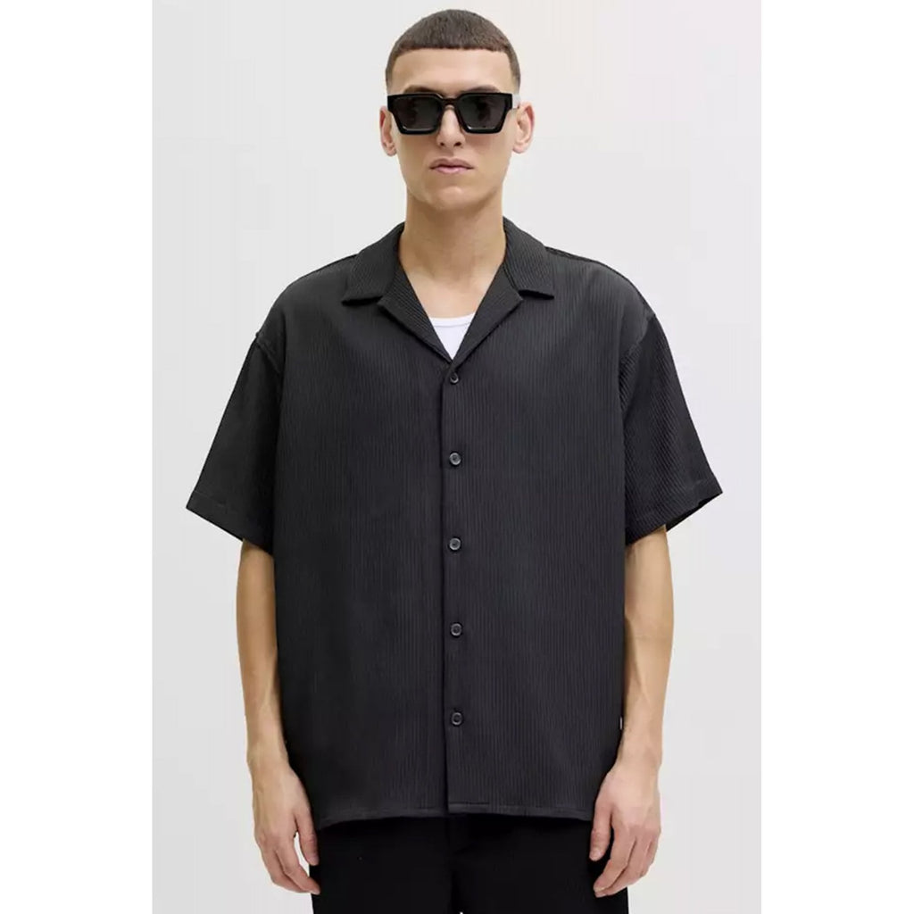 Jack Jones Harrison 9086 Relaxed Fit Half Sleeve Resort Collar Shirt - Black