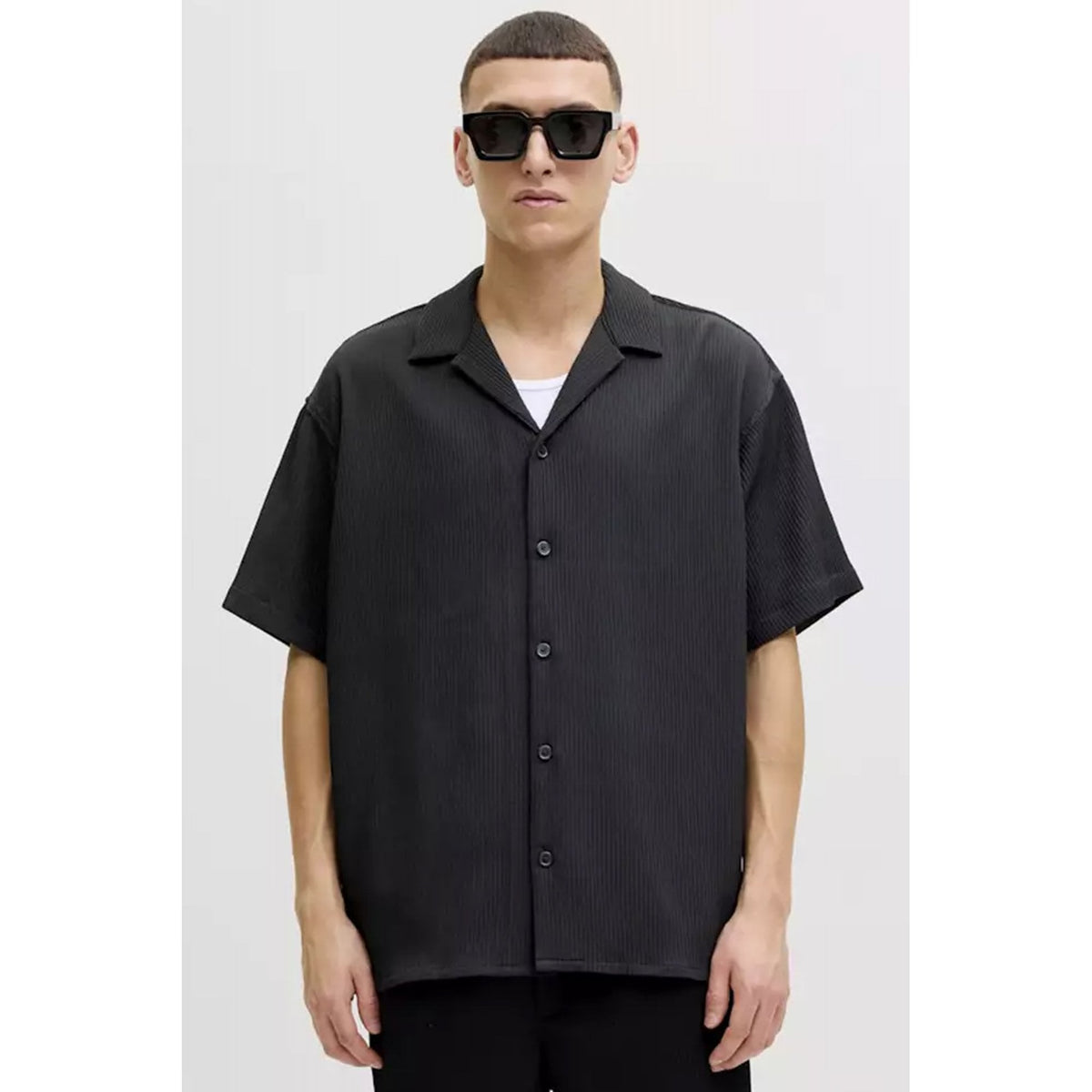 Jack Jones Harrison 9086 Relaxed Fit Half Sleeve Resort Collar Shirt - Black