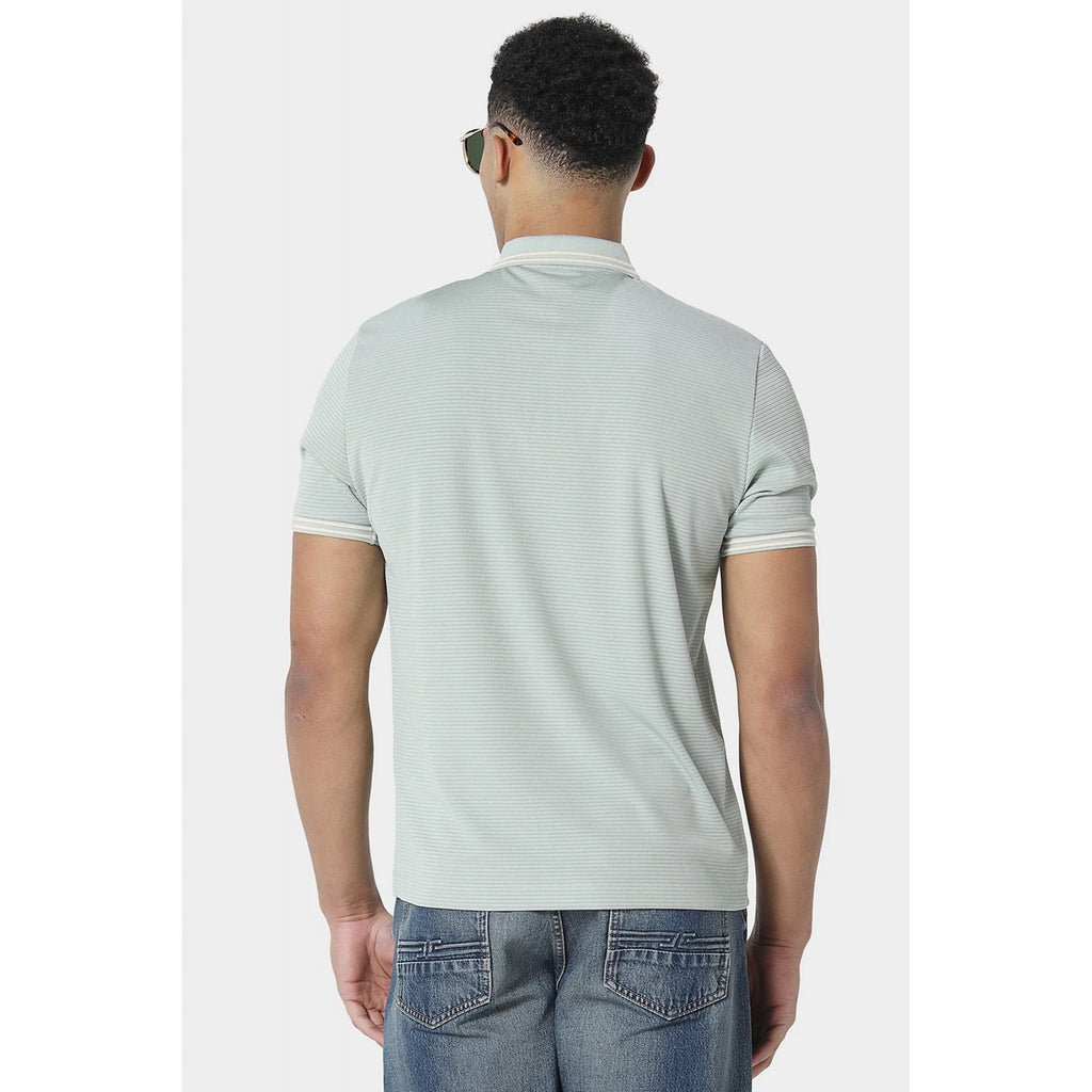Police Brockville 1/4 Quarter Zip Poly Textured Design Tipped Polo T-Shirt - Pale Mint Aqua