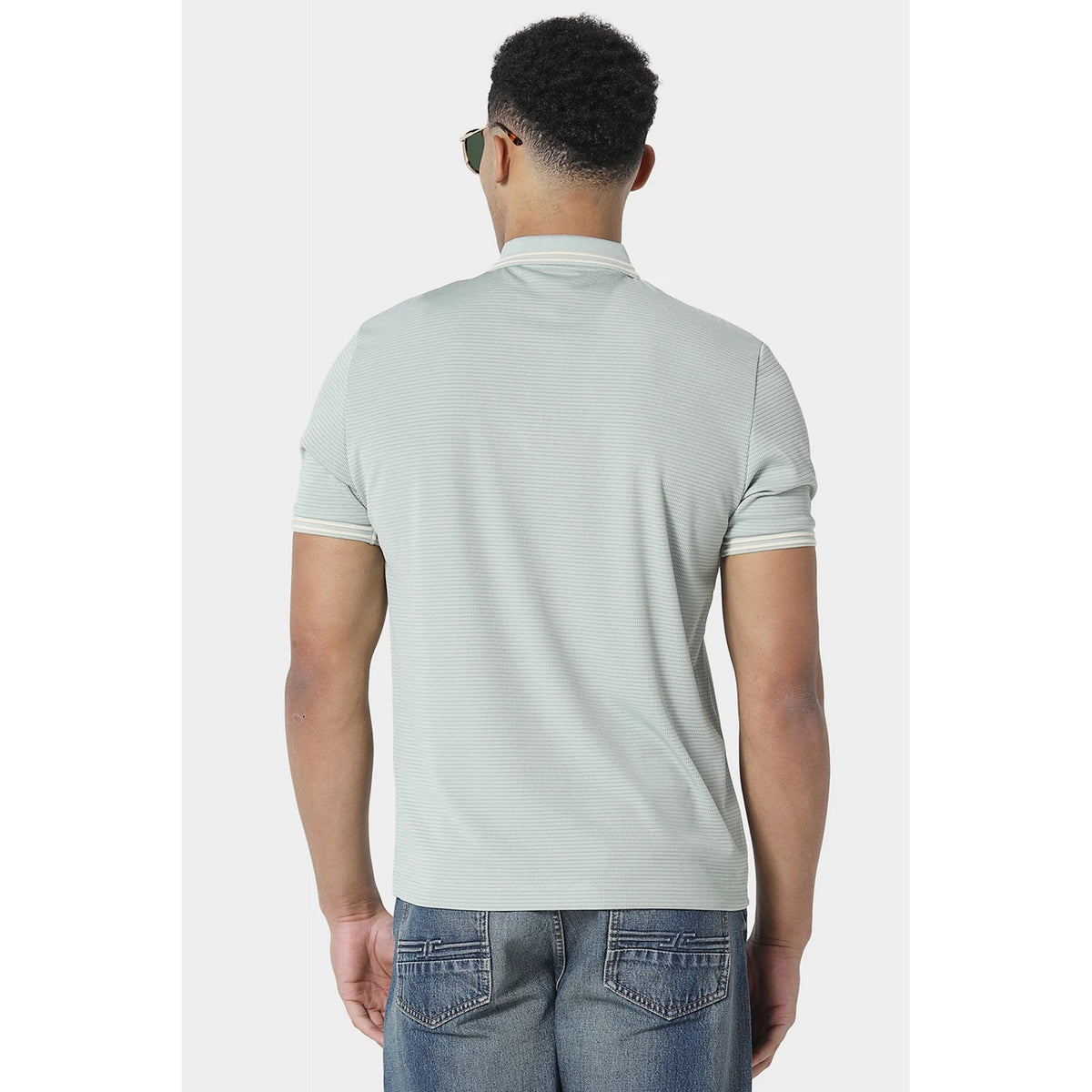 Police Brockville 1/4 Quarter Zip Poly Textured Design Tipped Polo T-Shirt - Pale Mint Aqua