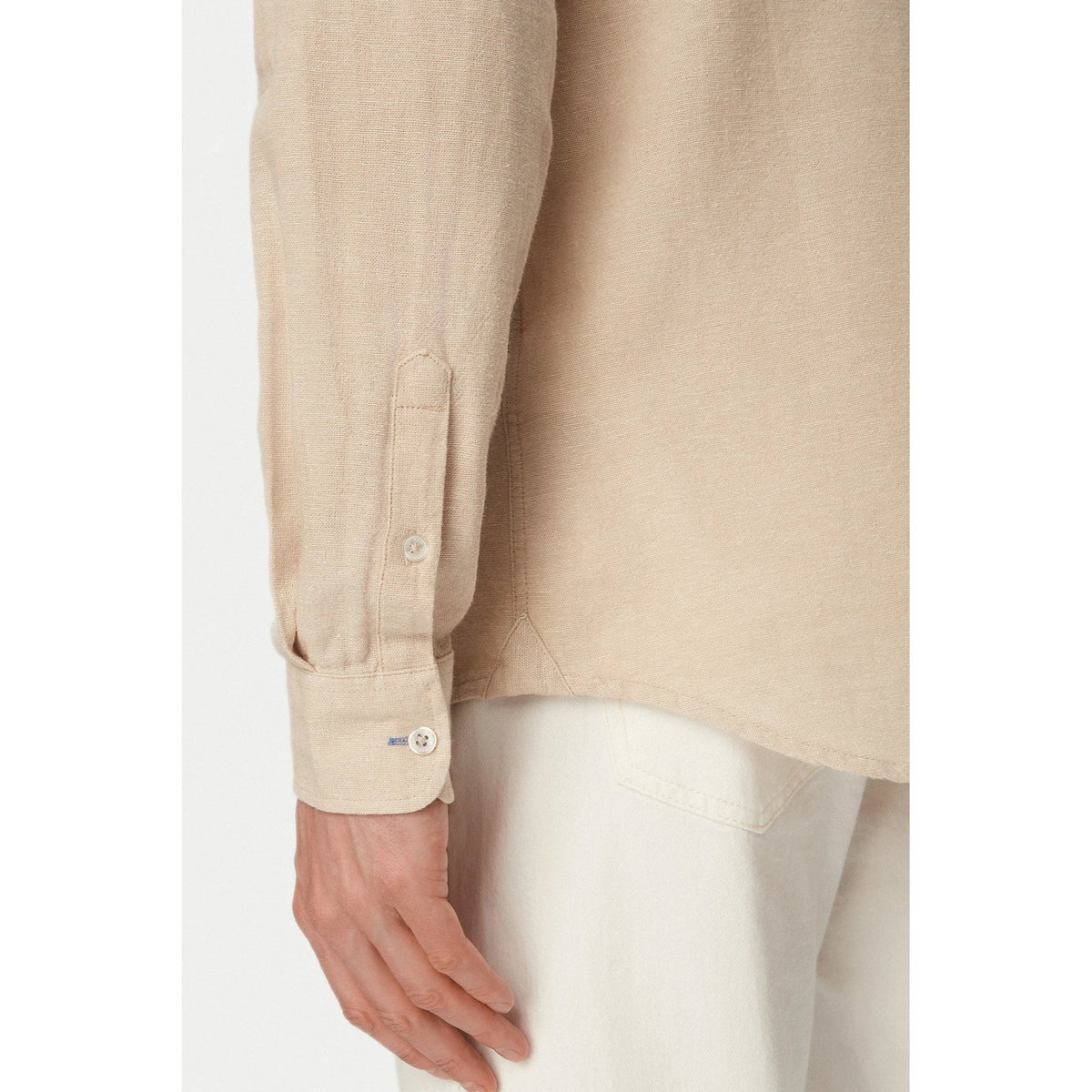 Tommy Jeans | DM22761 Regular Fit Linen Cotton Blend Small Flag Logo Shirt - Gentle Beige Gold