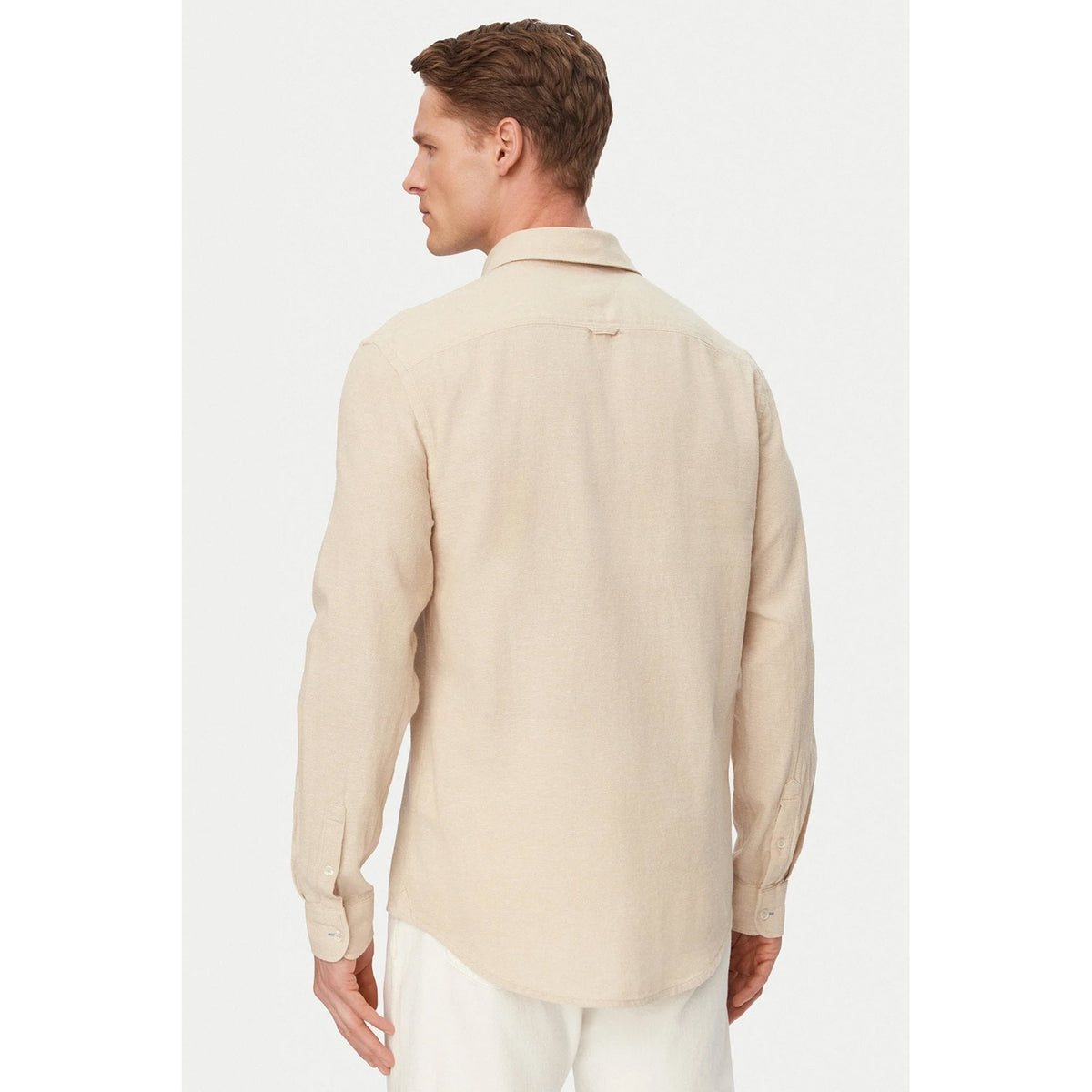 Tommy Jeans | DM22761 Regular Fit Linen Cotton Blend Small Flag Logo Shirt - Gentle Beige Gold