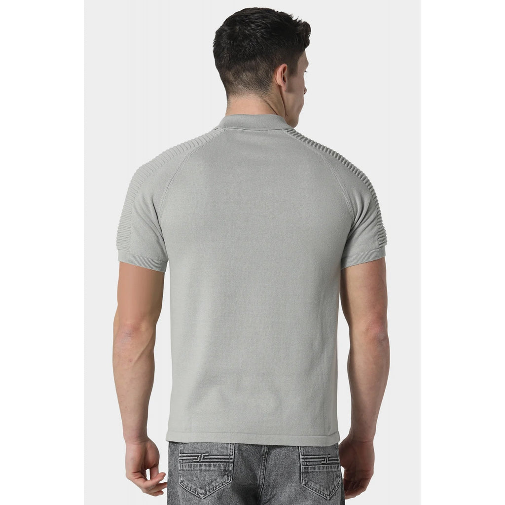Police Salle 1275 Knitted Ribbed Biker Shoulder Detail Half Sleeve Polo T-Shirt