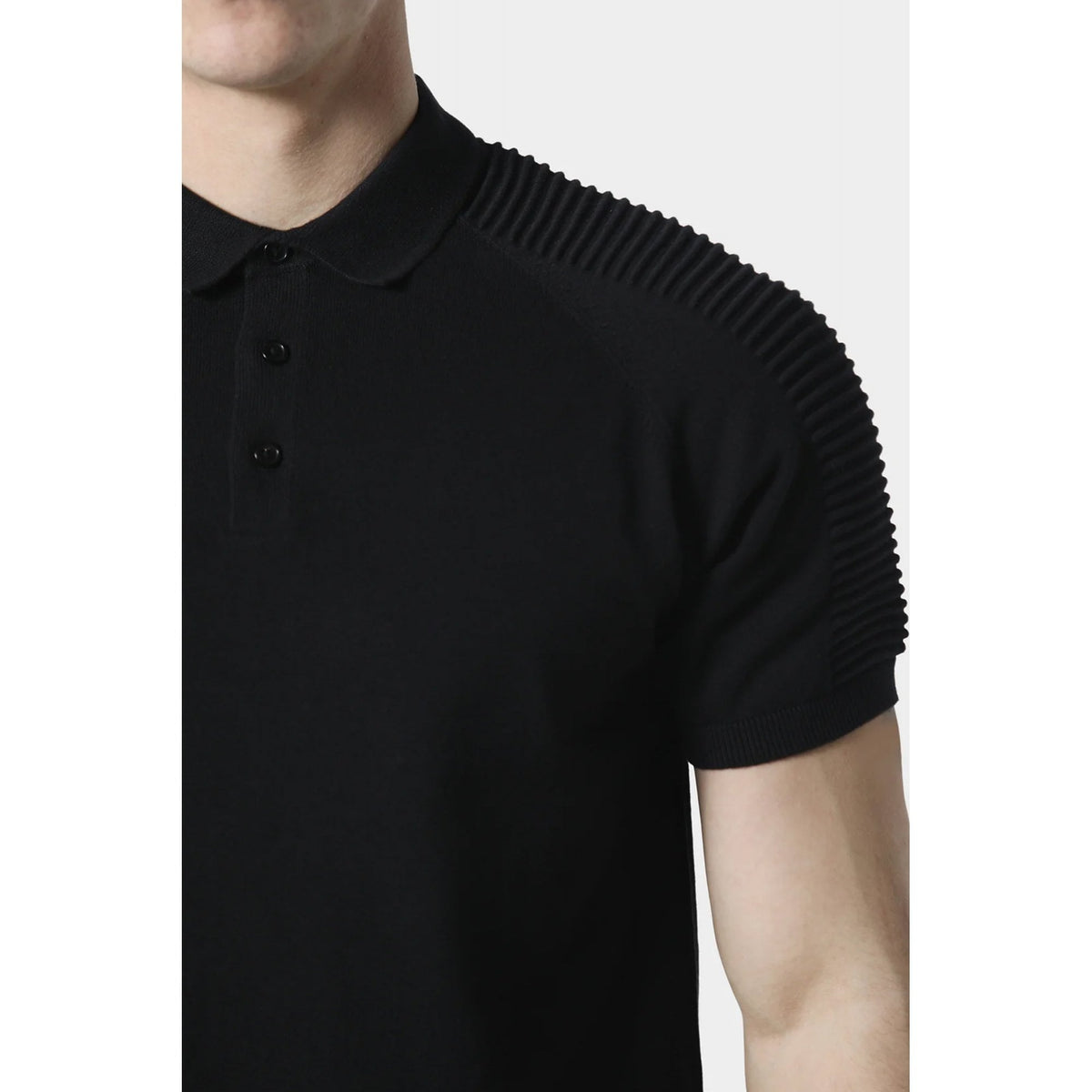 Police Salle 1275 Knitted Ribbed Biker Shoulder Detail Half Sleeve Polo T-Shirt