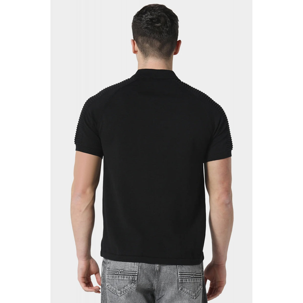 Police Salle 1275 Knitted Ribbed Biker Shoulder Detail Half Sleeve Polo T-Shirt