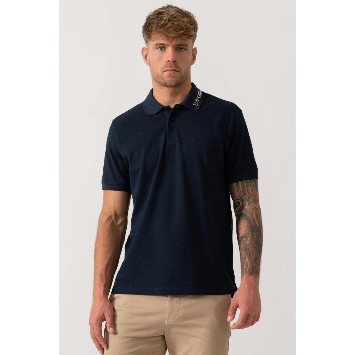 EA7 | Emporio Armani EM000571 AF20425 Beachwear Cotton Pique Brand Collar Print Polo T-Shirt