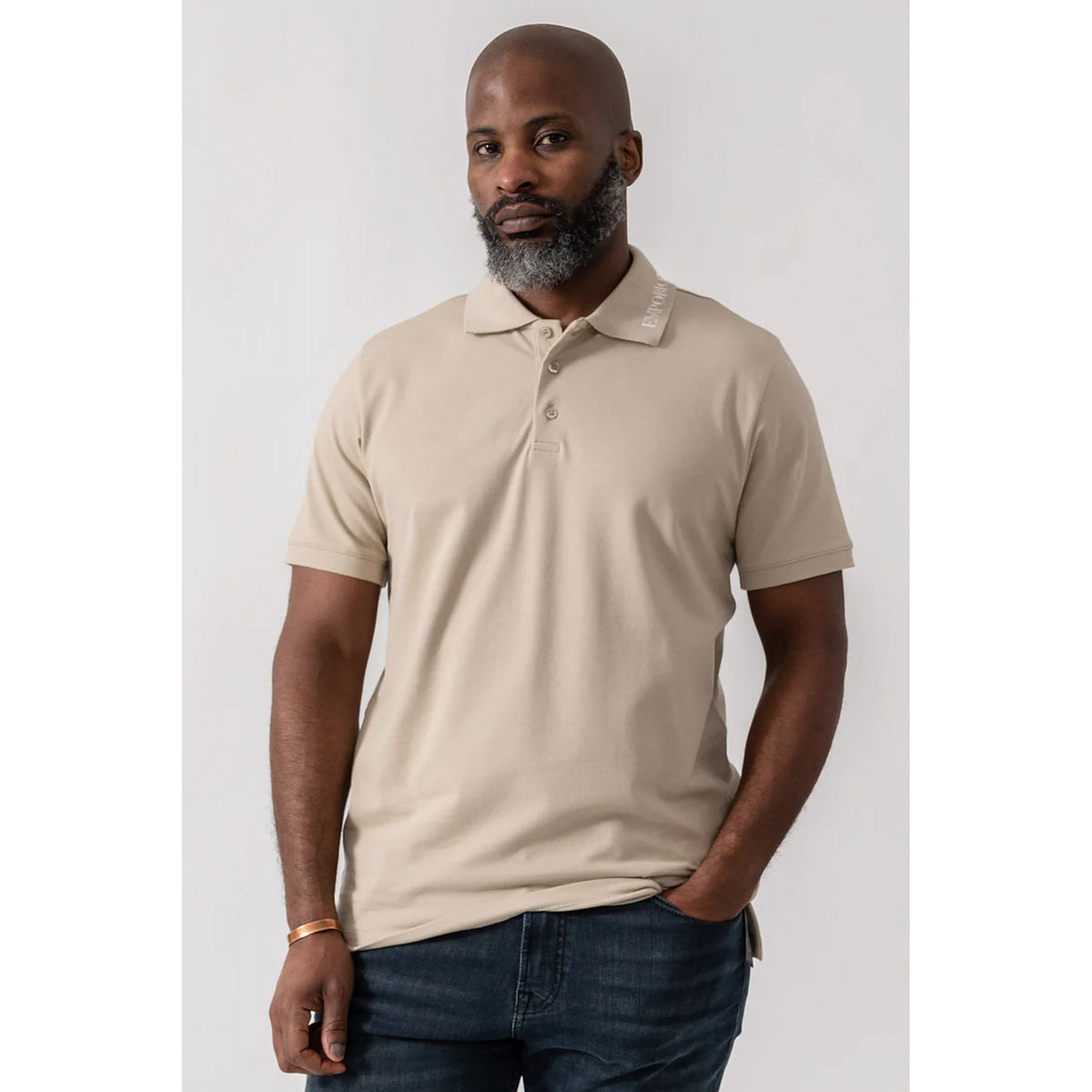 EA7 | Emporio Armani EM000571 AF20425 Beachwear Cotton Pique Brand Collar Print Polo T-Shirt