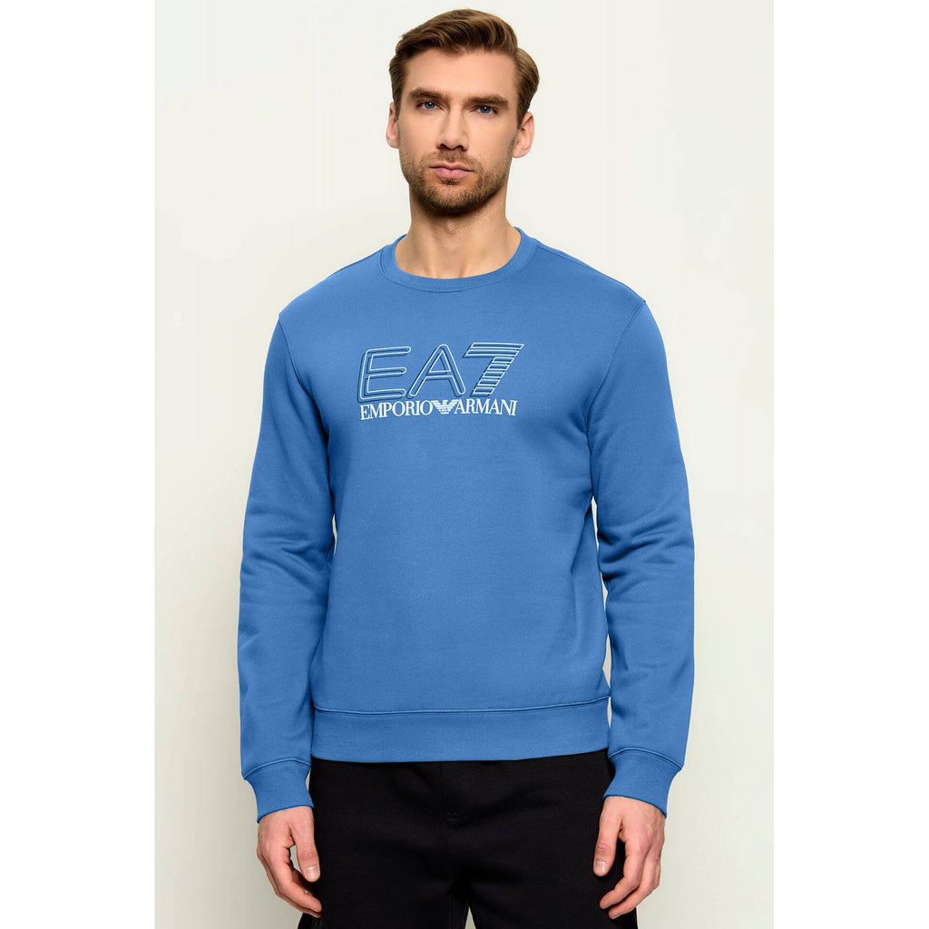 EA7 | Emporio Armani AF10377 1322 Double Line Logo Print Train Invisibility Crew Sweat Top - Blue Horizon