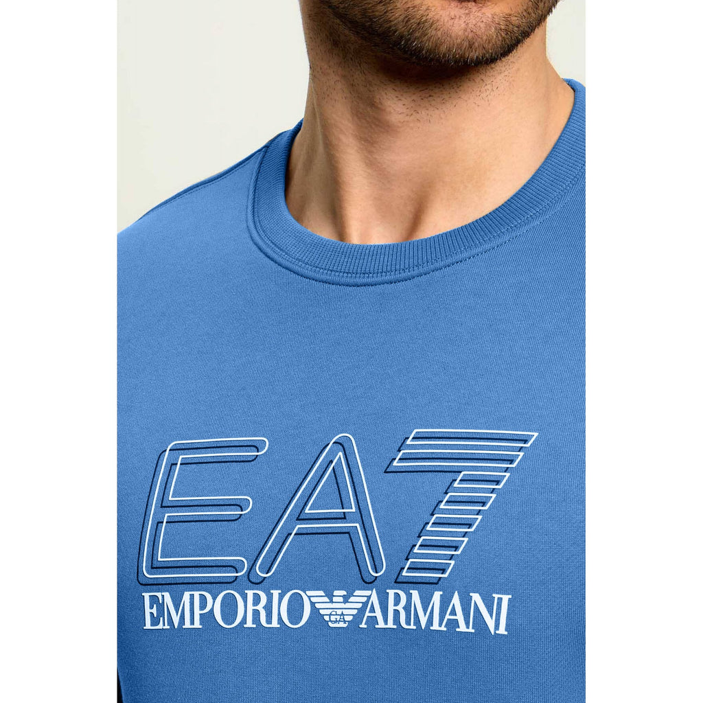EA7 | Emporio Armani AF10377 1322 Double Line Logo Print Train Invisibility Crew Sweat Top - Blue Horizon