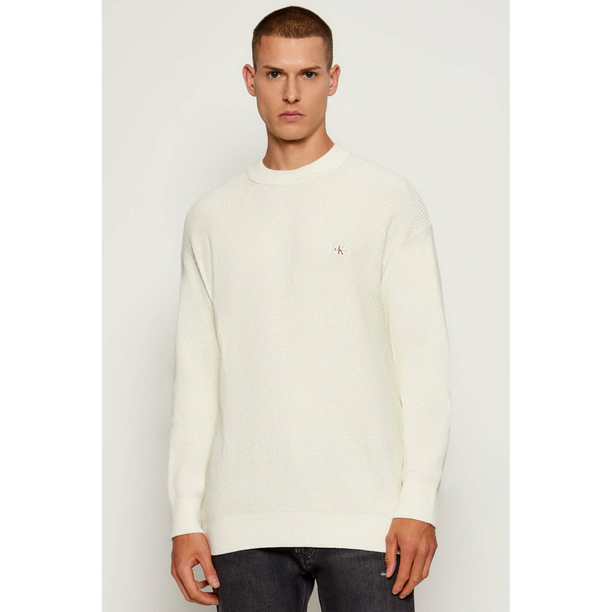Calvin Klein Jeans | LV04RD313G Waffle Cotton Knit Loose Fit Crew Jumper
