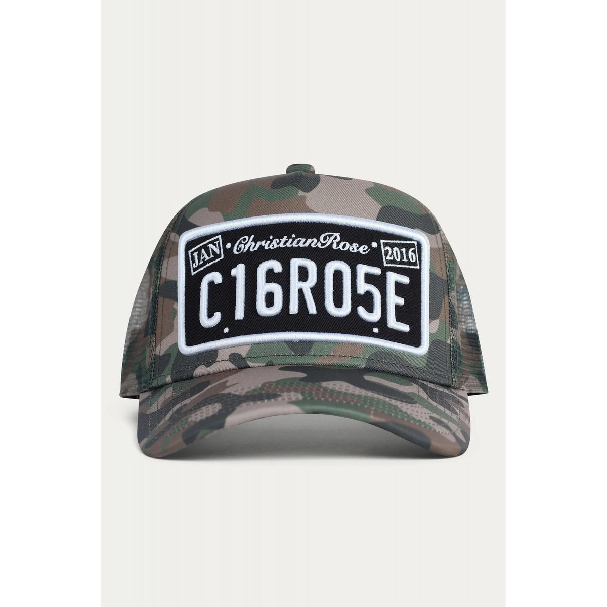 Christian Rose | CR001 Camo Private Plate Trucker Camoflauge Mesh Baseball Cap