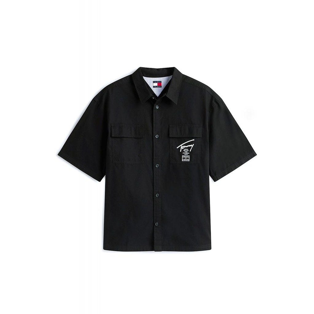 Tommy Jeans | DM22816 Boxy Skater Relaxed Fit Cotton Blend Half Sleeve Shirt - Black