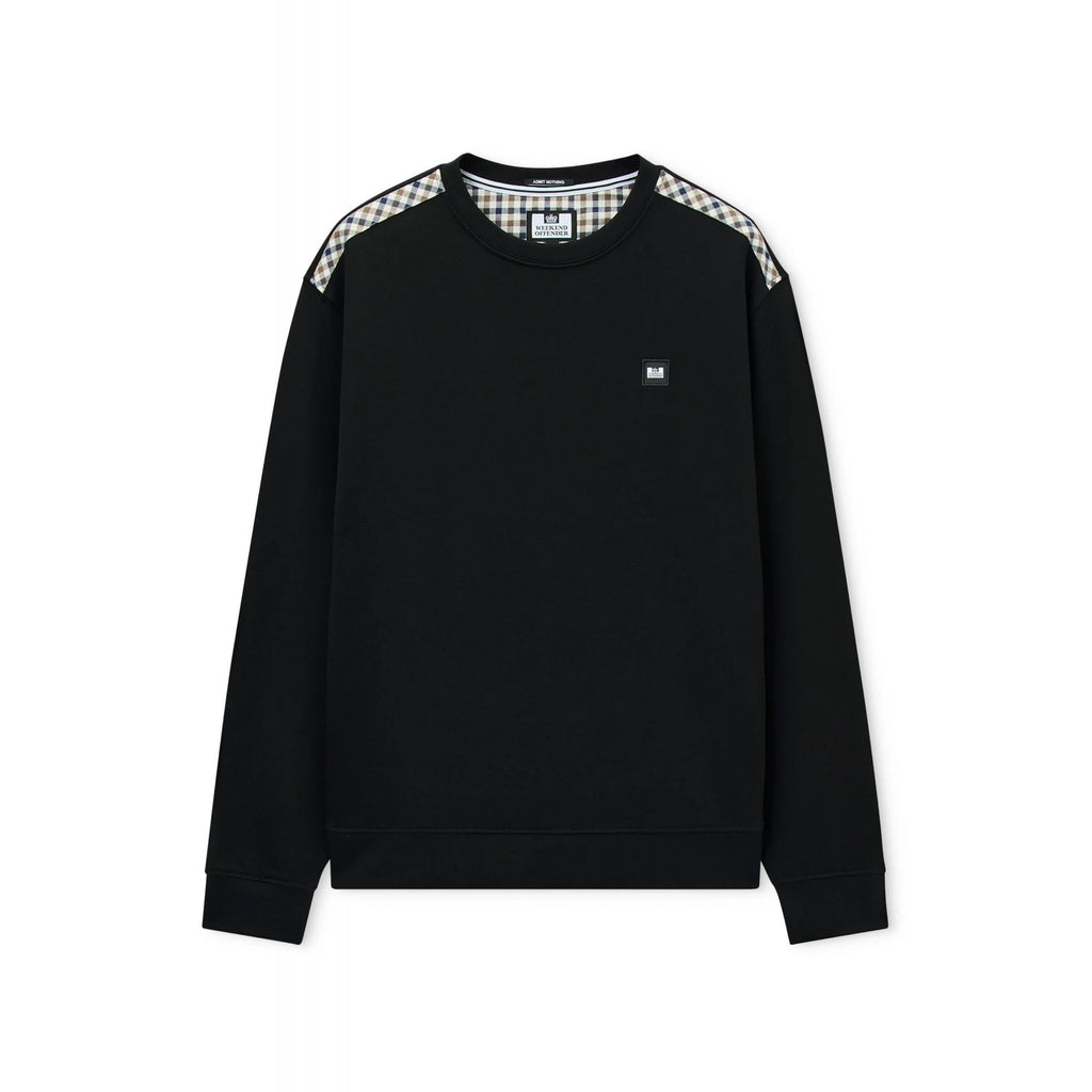 Weekend Offender 3B14 Beida Mid-House Check Panel Cotton Sweat Top - Black