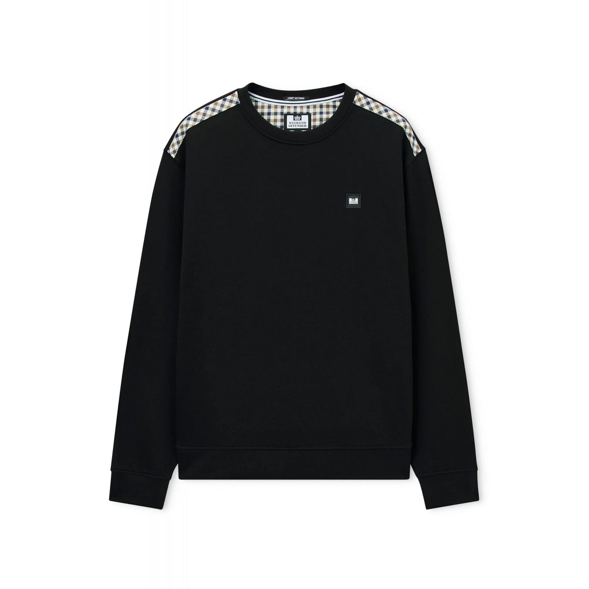 Weekend Offender 3B14 Beida Mid-House Check Panel Cotton Sweat Top - Black