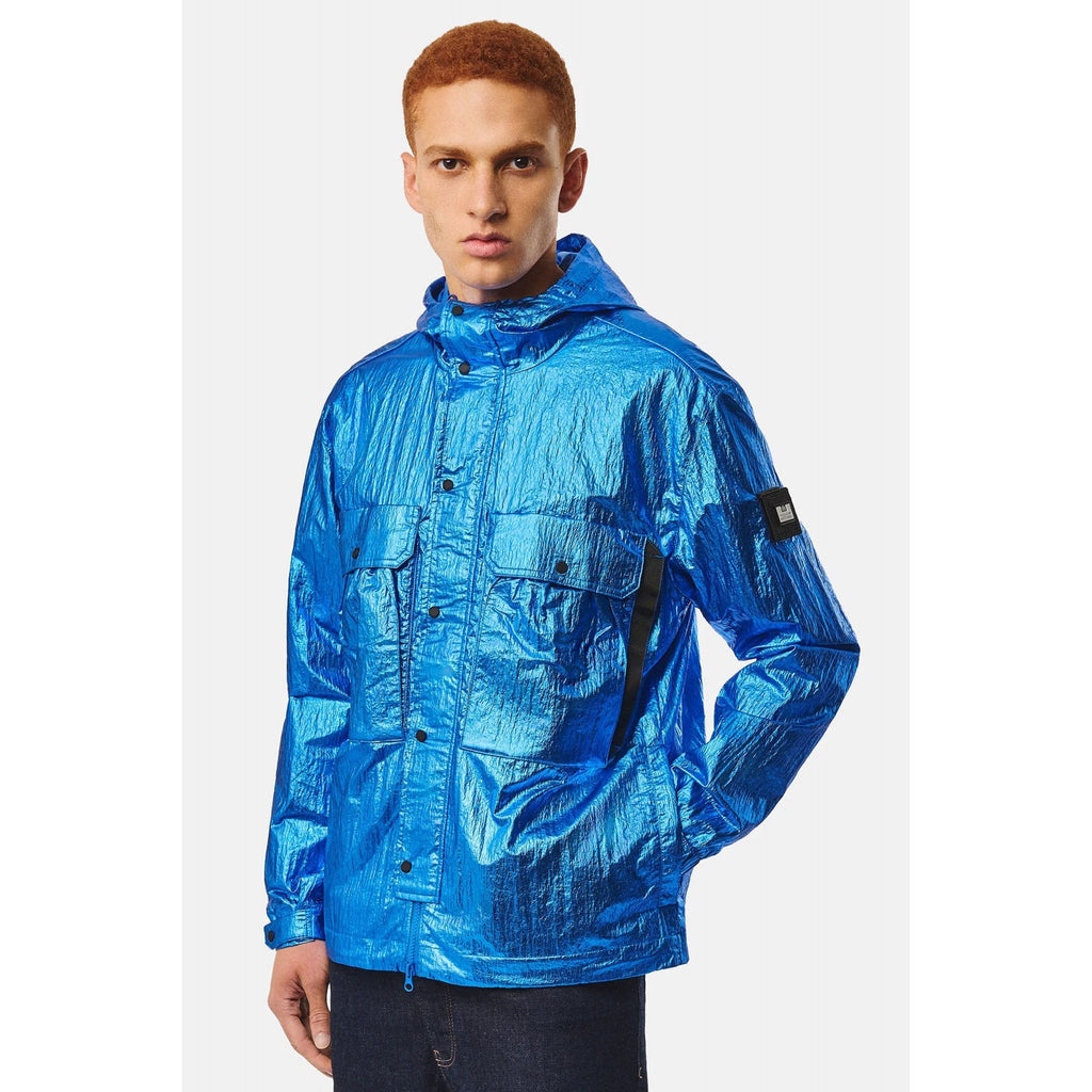 Weekend Offender 3B01 Sangudo Lightweight Chromatic Crinkle Textured Fabric Hood Jacket - Blue