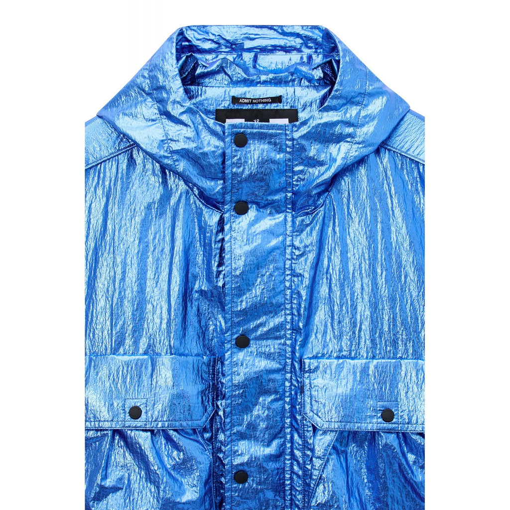 Weekend Offender 3B01 Sangudo Lightweight Chromatic Crinkle Textured Fabric Hood Jacket - Blue