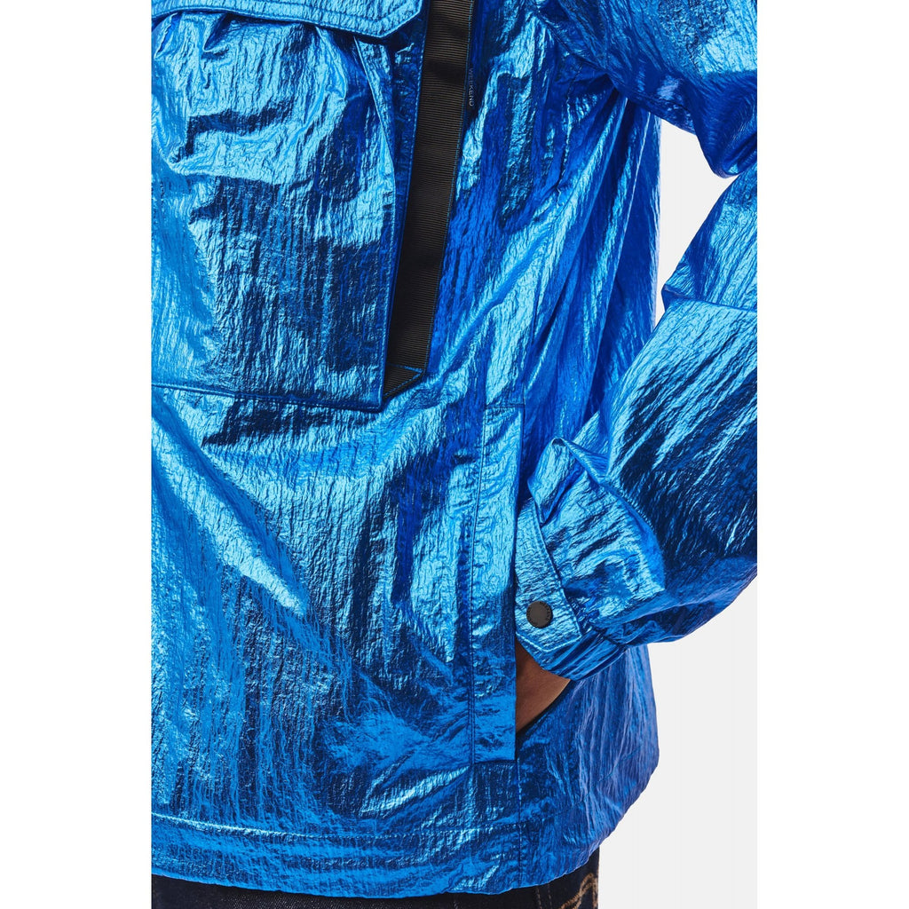 Weekend Offender 3B01 Sangudo Lightweight Chromatic Crinkle Textured Fabric Hood Jacket - Blue