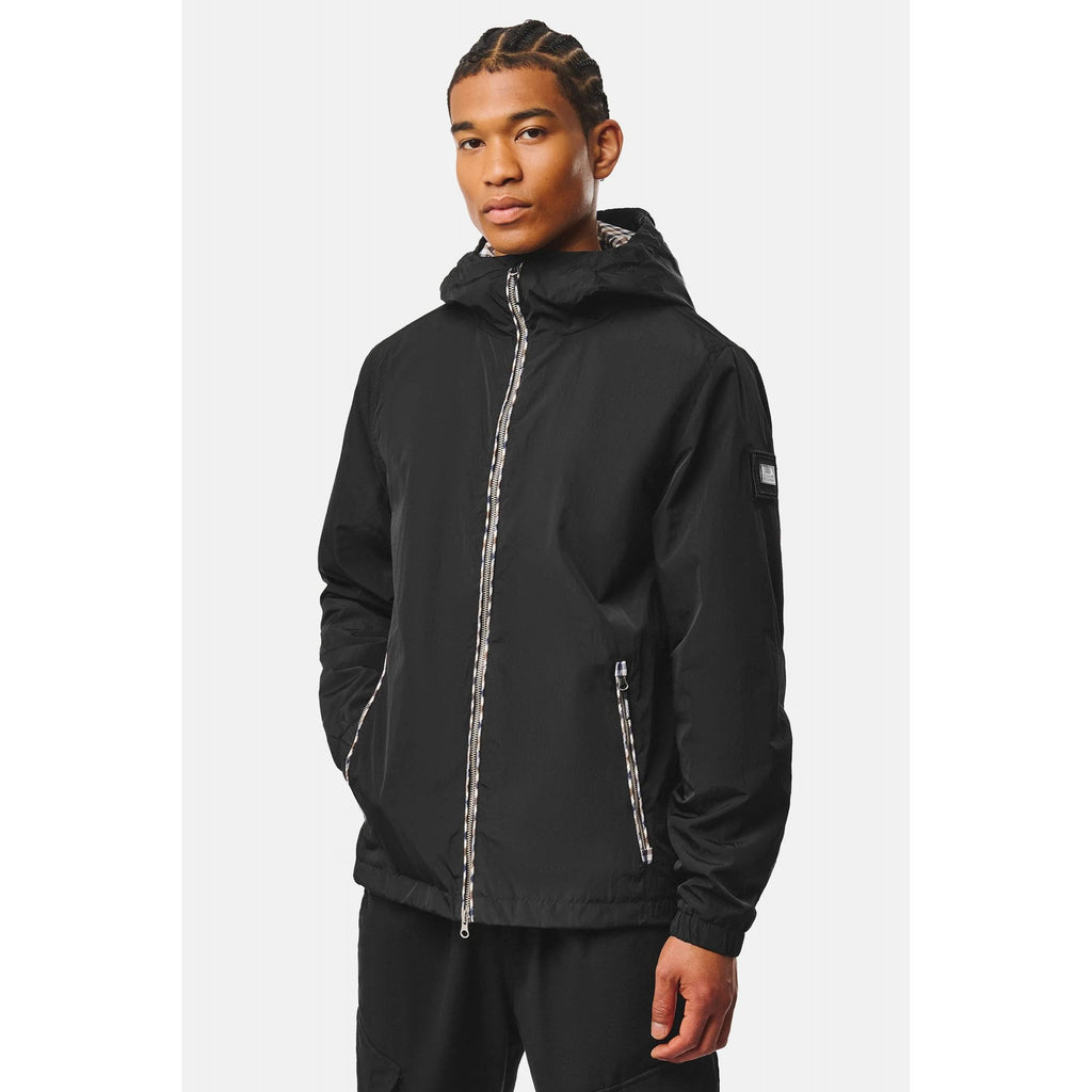 Weekend Offender JK3A29 Campania Lightweight Windbreaker Nylon Hood Overshirt Jacket - Black
