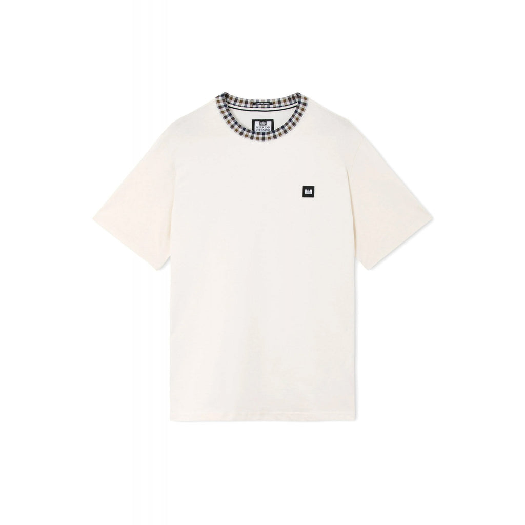 Weekend Offender TS1B02 Sila Mid-House Check Jacquard Collar Half Sleeve T-Shirt - Ghost White