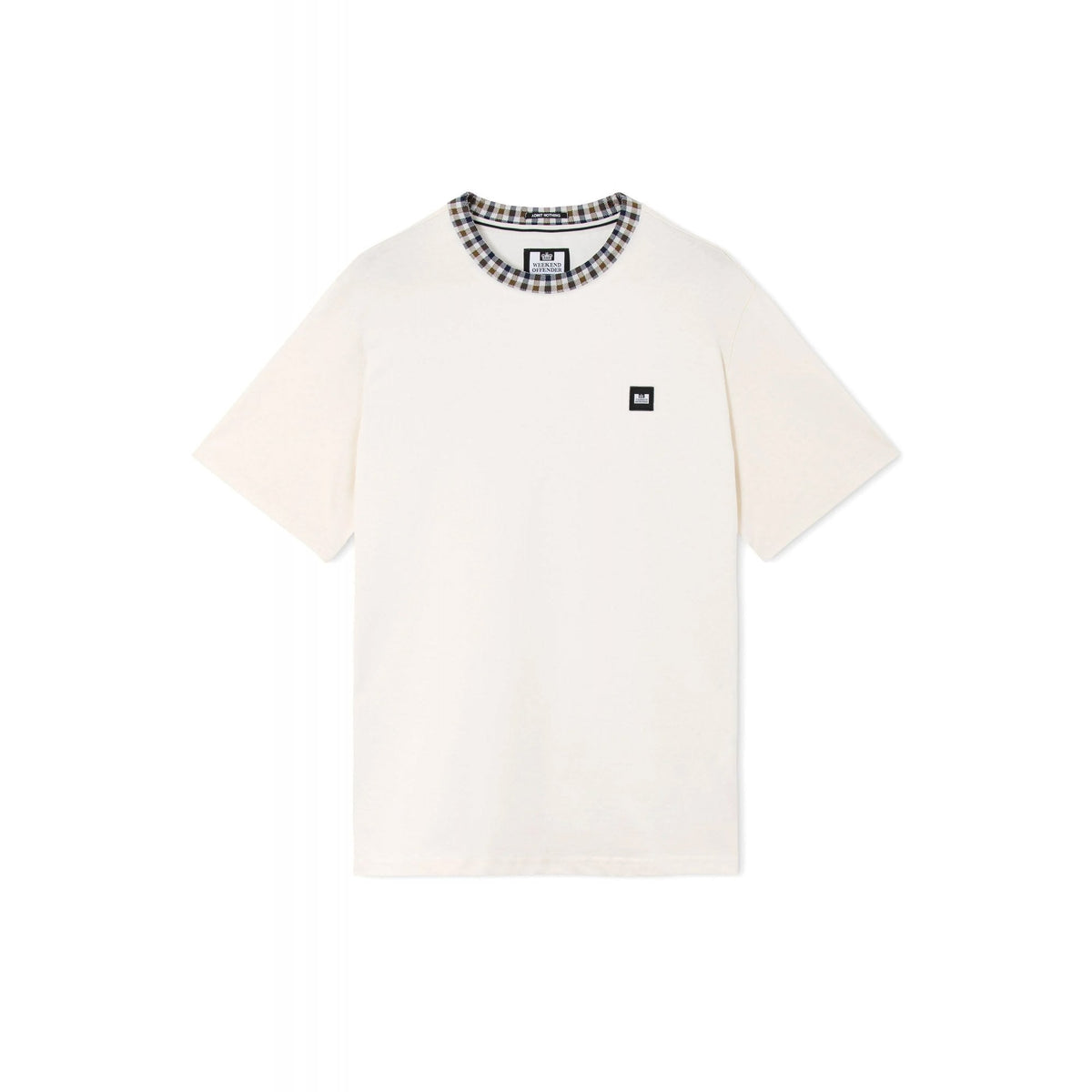 Weekend Offender TS1B02 Sila Mid-House Check Jacquard Collar Half Sleeve T-Shirt - Ghost White