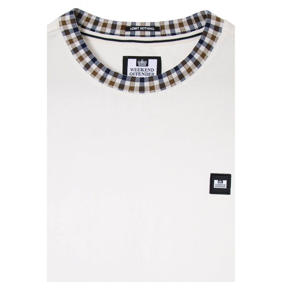 Weekend Offender TS1B02 Sila Mid-House Check Jacquard Collar Half Sleeve T-Shirt - Ghost White