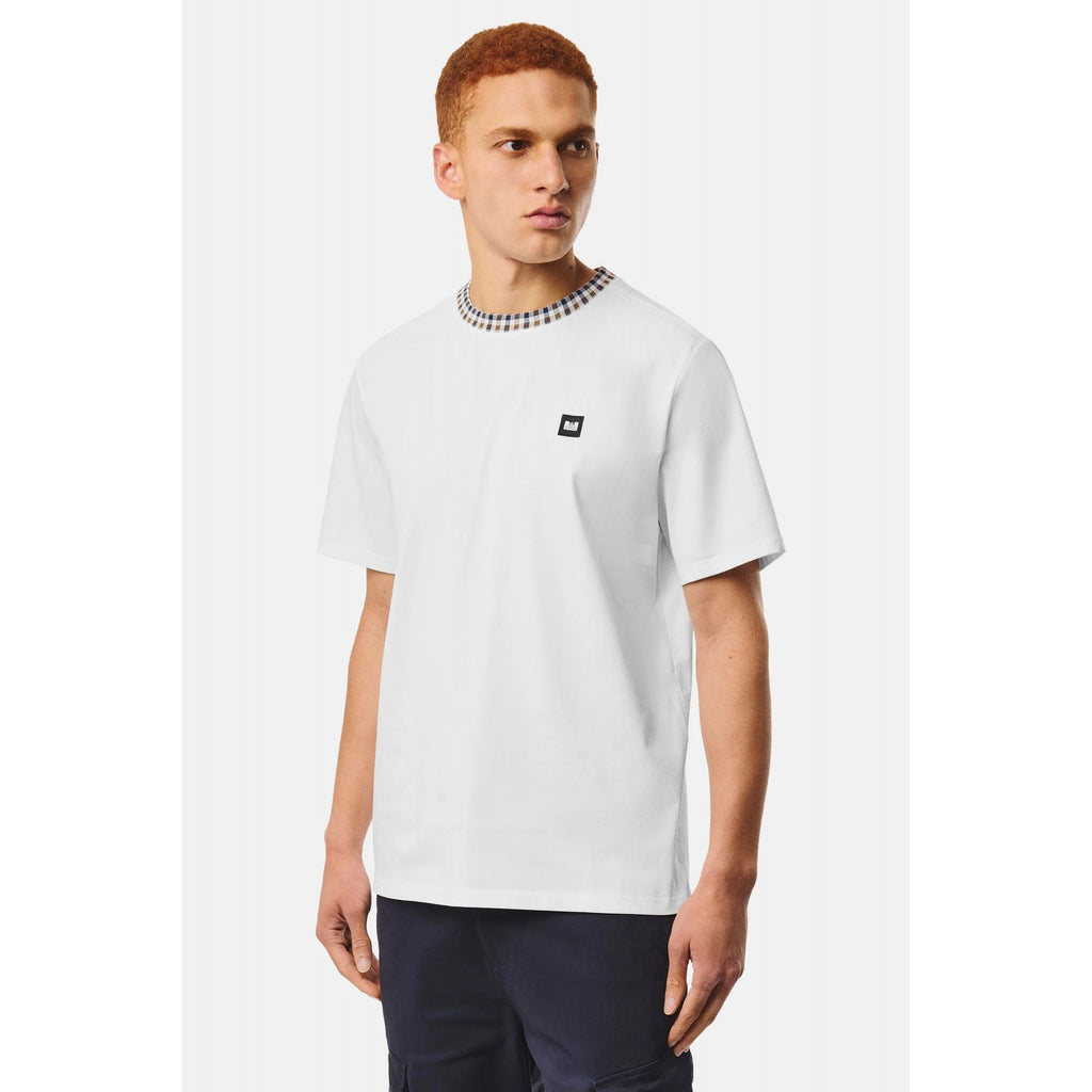 Weekend Offender TS1B02 Sila Mid-House Check Jacquard Collar Half Sleeve T-Shirt - Ghost White