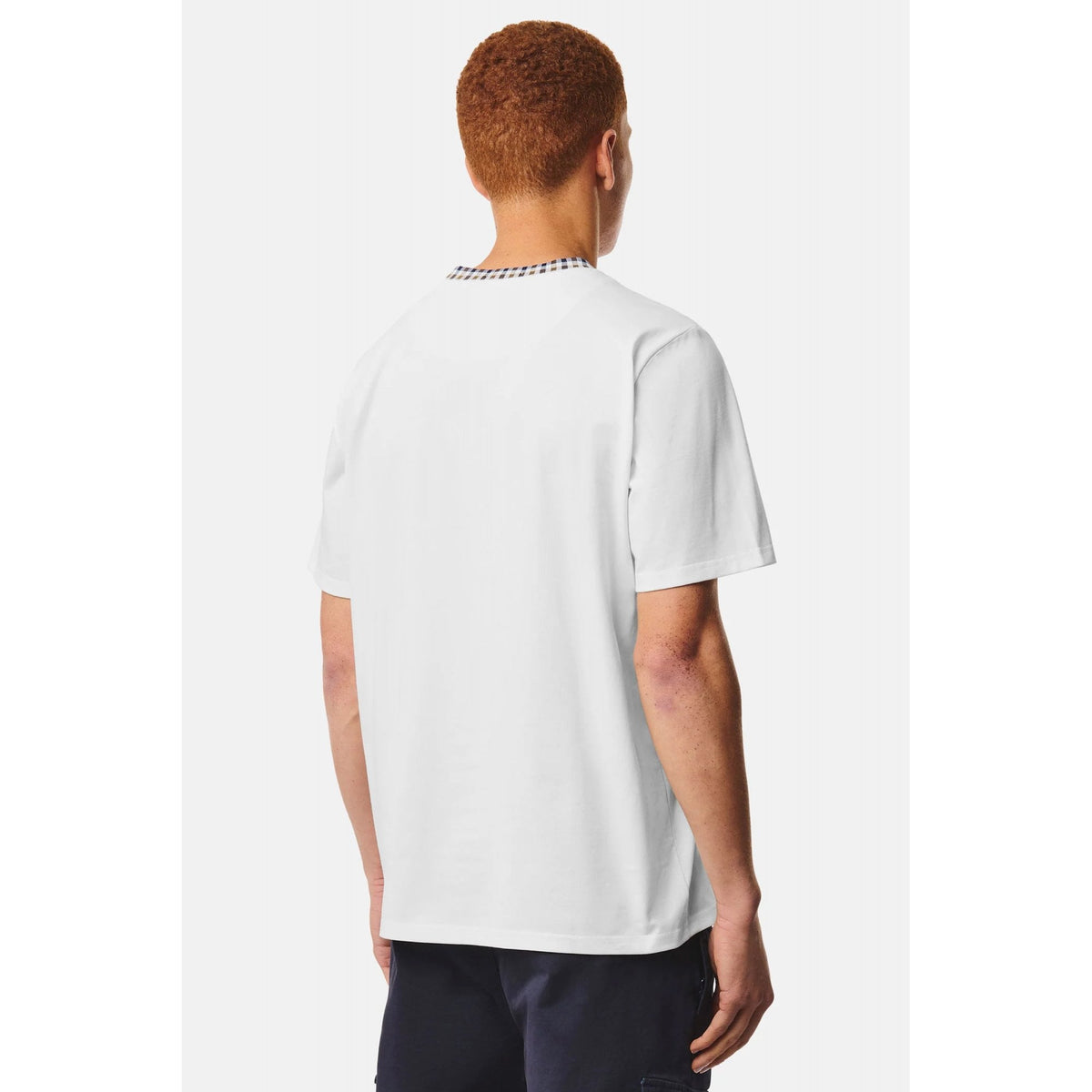 Weekend Offender TS1B02 Sila Mid-House Check Jacquard Collar Half Sleeve T-Shirt - Ghost White