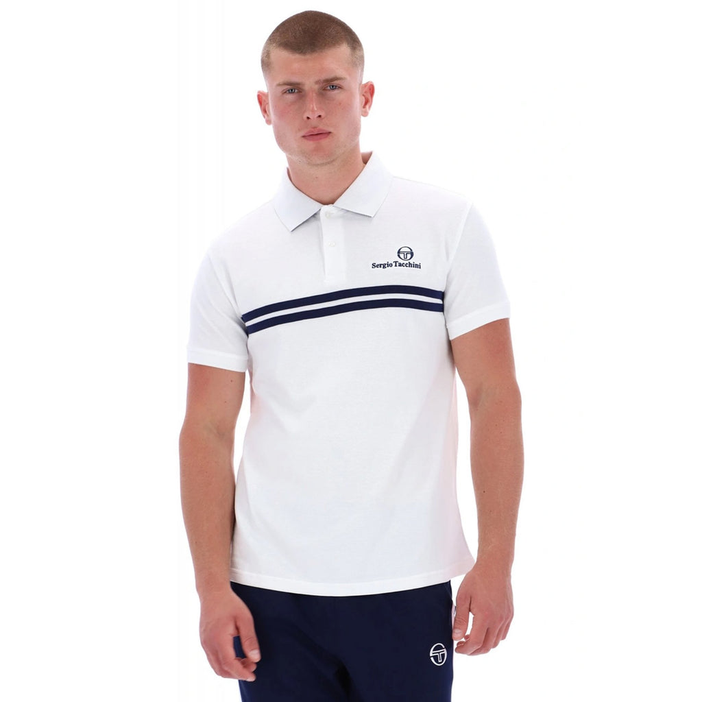 Sergio Tacchini | New Supermac 1140-210 Contrast Double Stripe Polo T-Shirt - White