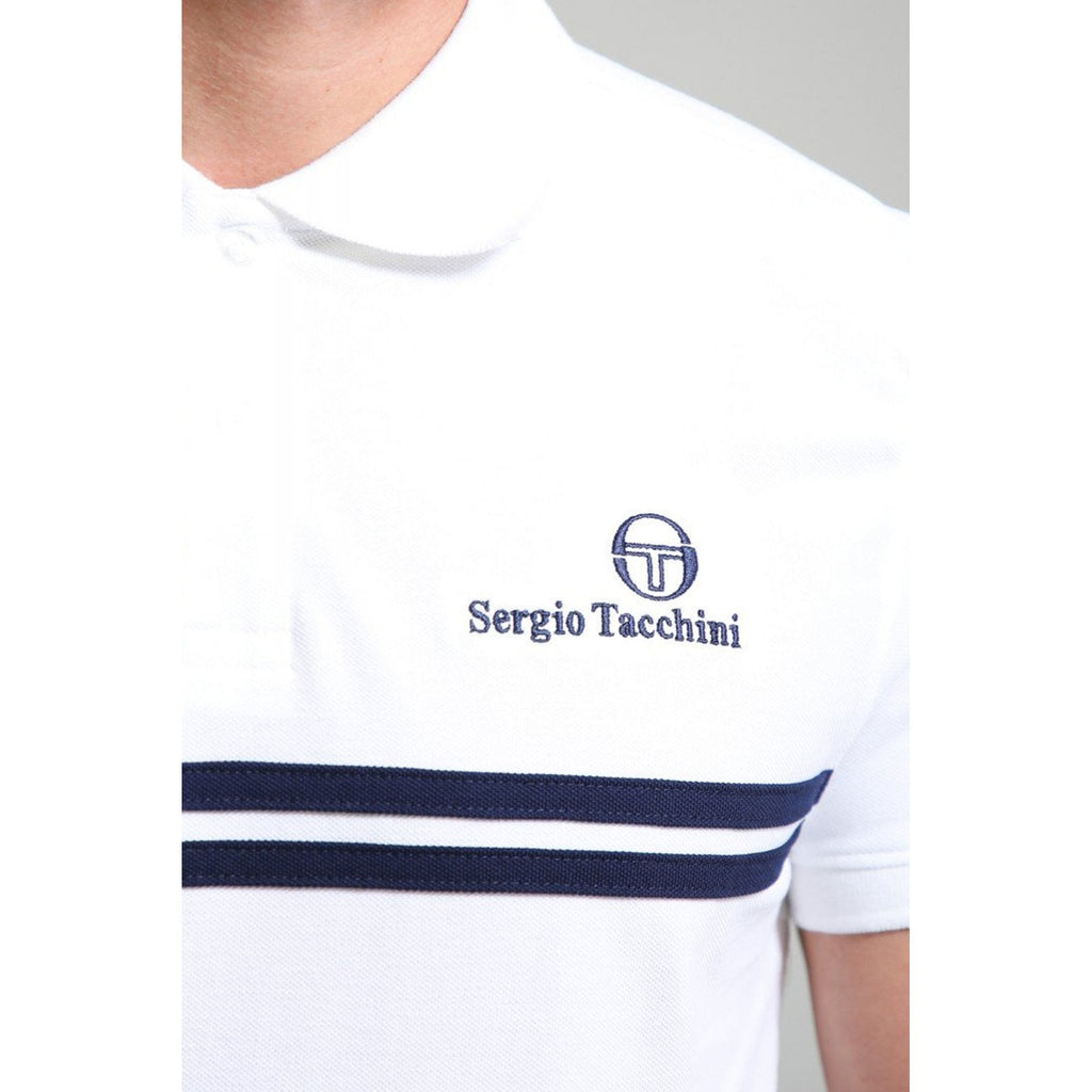 Sergio Tacchini | New Supermac 1140-210 Contrast Double Stripe Polo T-Shirt - White