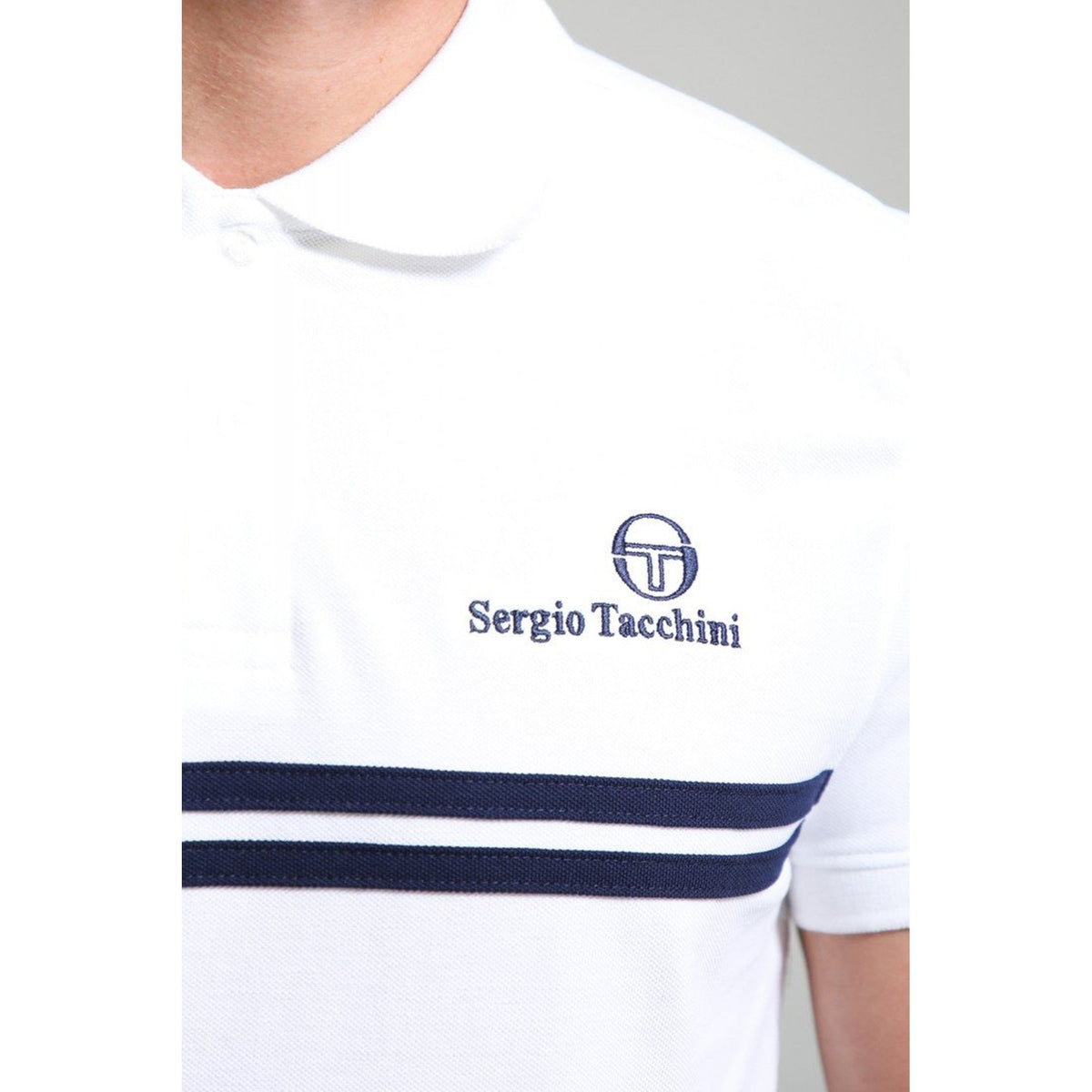 Sergio Tacchini | New Supermac 1140-210 Contrast Double Stripe Polo T-Shirt - White