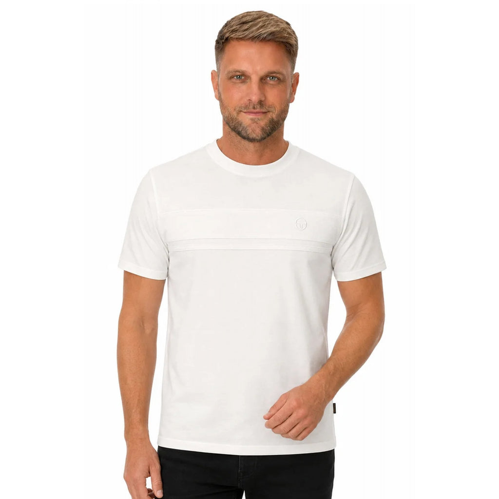Sergio Tacchini | Tonal Dama 1344 Textured Tonal Chest Stripe Panel Half Sleeve T-Shirt - Gardenia/Gardenia