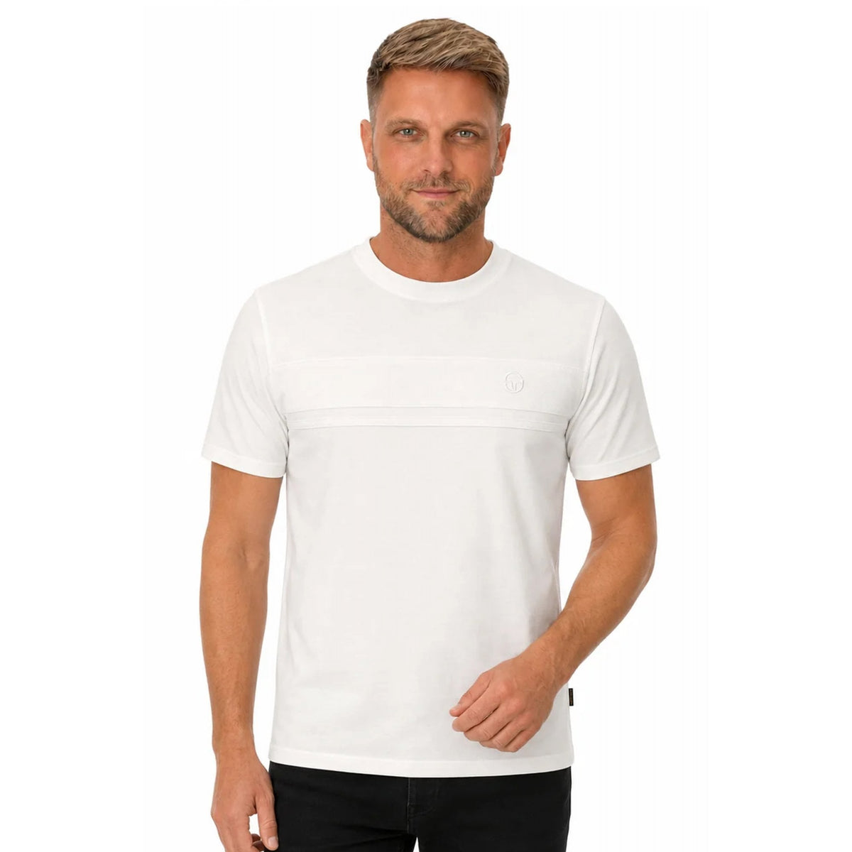 Sergio Tacchini | Tonal Dama 1344 Textured Tonal Chest Stripe Panel Half Sleeve T-Shirt - Gardenia/Gardenia