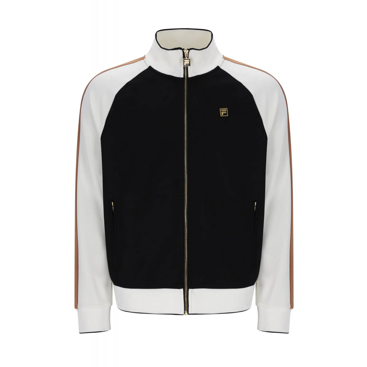 Fila Cory MG003 Vintage Colour Block Panel Piping Track Top - Black/White Down/Raw Umber