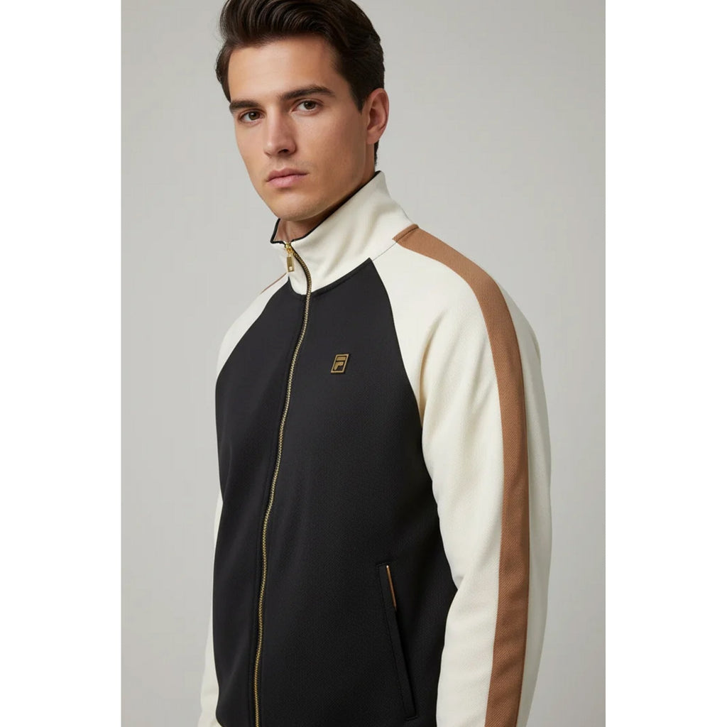 Fila Cory MG003 Vintage Colour Block Panel Piping Track Top - Black/White Down/Raw Umber