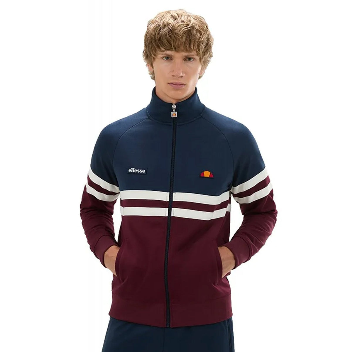Ellesse Rimini 0892 Classic Contrast Colour Block Stripe Track Top - Navy/Burgundy