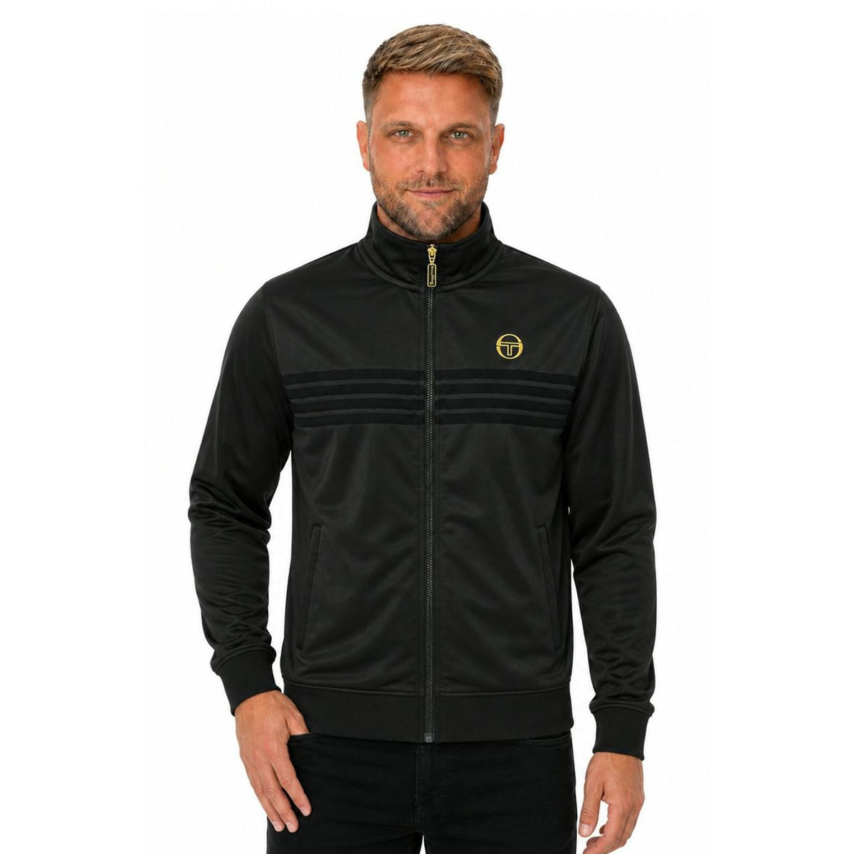 Sergio Tacchini | New Varena 8383 Classic Tonal Stripe Track Top - Black/Gold