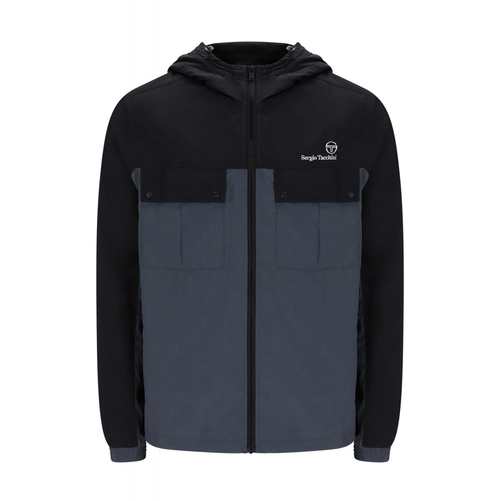 Sergio Tacchini | Alba 1327 Nylon Colour Panel Lightweight Hood Jacket - Black/Turbulence Grey